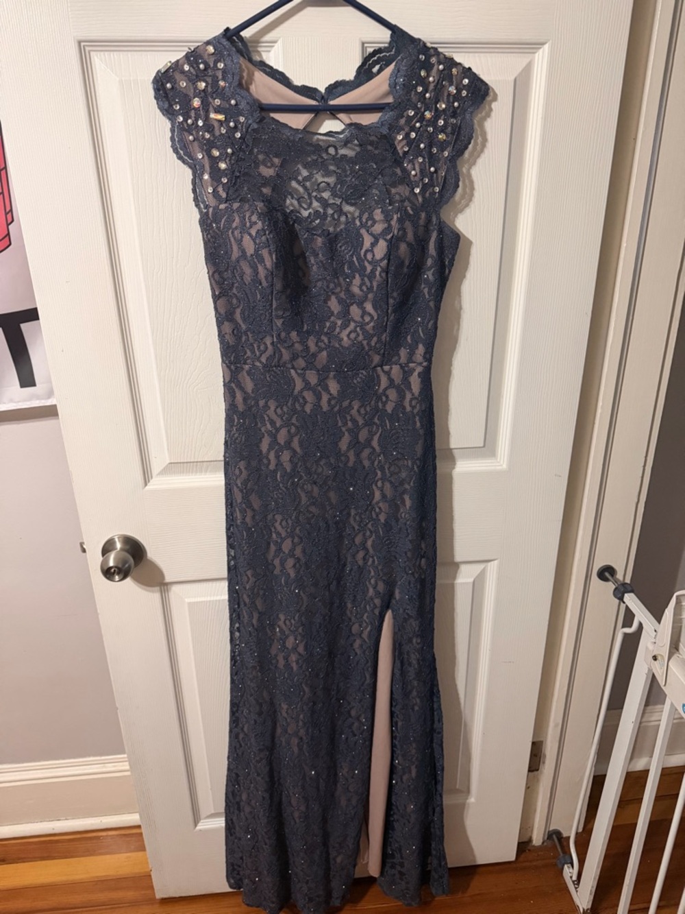 City Triangles Navy Lace Evening Dress